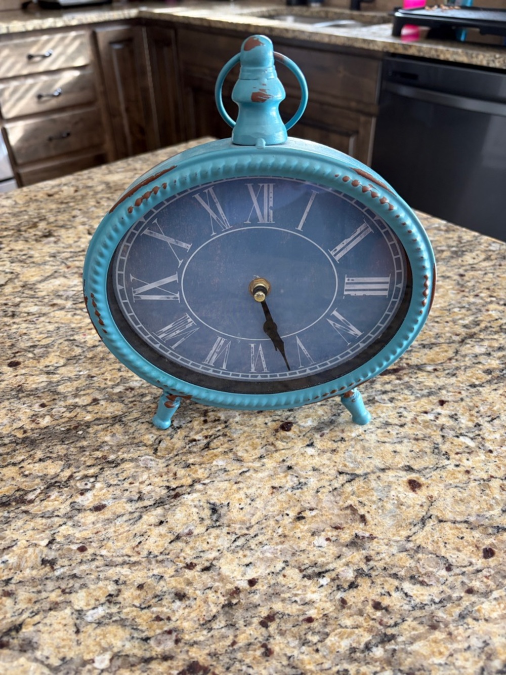 Rustic Teal Oval Table Clock - Home Wall Decor